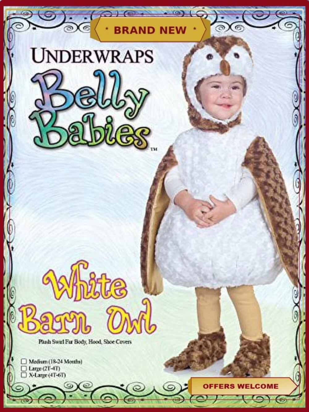 Plush Barn Owl Costume Hood Shoe Covers Swirl Fur Bodice